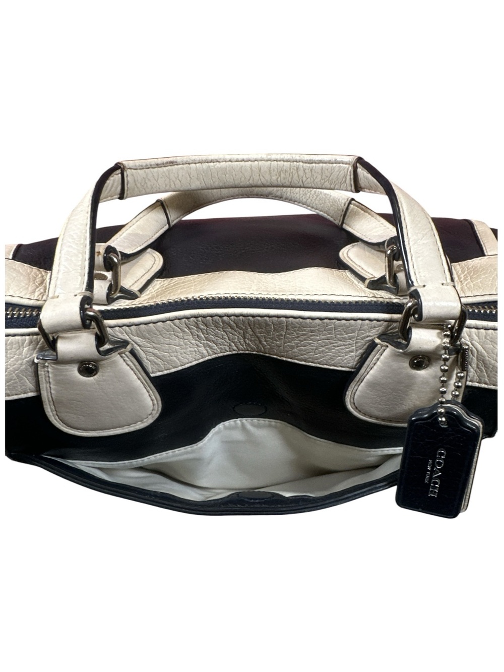 Coach Mickie Spectator Satchel Chalk and Navy Blue - Picture 9 of 17